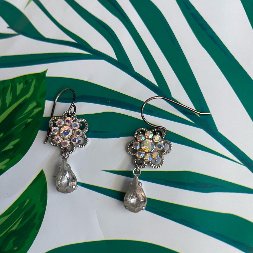 Flower Rhinestone Dangling Earrings - image 5
